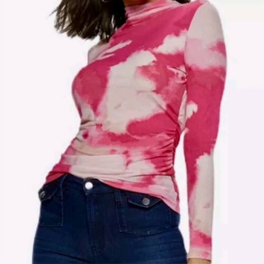 Nine West Tie-Dye Pink Cloudwash Mockneck Long Sleeve Sz S NWT - Picture 2 of 10